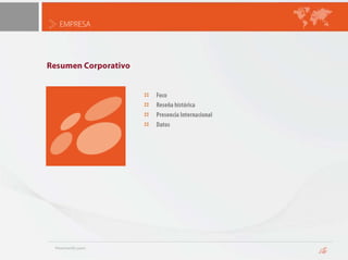 EMPRESAResumen CorporativoFocoReseña históricaPresencia InternacionalDatos