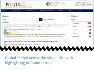 Global search across the whole site with
highlighting of found terms
 