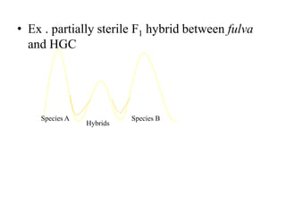 • Ex . partially sterile F1 hybrid between fulva
and HGC
Species A Species B
Hybrids
 