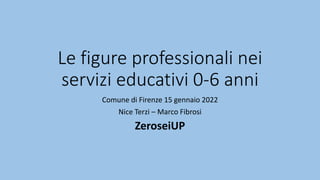 Le figure professionali nei
servizi educativi 0-6 anni
Comune di Firenze 15 gennaio 2022
Nice Terzi – Marco Fibrosi
ZeroseiUP
 