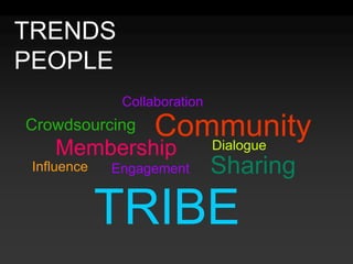 TRENDSPEOPLE CollaborationCommunityCrowdsourcingMembershipDialogueSharingInfluenceEngagementTRIBE