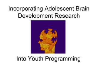Incorporating Adolescent Brain
   Development Research




  Into Youth Programming
 