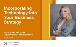Incorporating
Technology into
Your Business
Strategy
June 2021
Emily Kunka, MS, CCRP
Digital Business Transformation
 