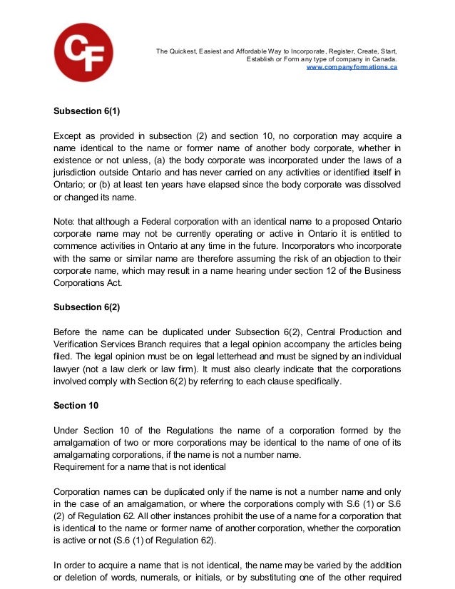 Incorporation Procedure For An Ontario Corporation