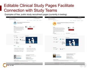 Editable Clinical Study Pages Facilitate
Connection with Study Teams
Examples of free, public study recruitment pages (cur...