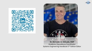 Dr. Bernardo A. Delicado, ESEP
Academic Equivalency Coordinator
Systems Engineering Handbook 5th Edition Editor
 