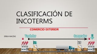 CLASIFICACIÓN DE
INCOTERMS
COMERCIO EXTERIOR
ERIKA MACÍAS
 