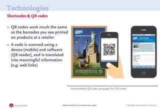Technologies
Shortcodes & QR codes

   QR codes work much the same
    as the barcodes you see printed
    on products at...