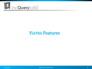 VIATRA Features
7/22/2015 ICMT 2015, L’Aquila, Italy 14
 