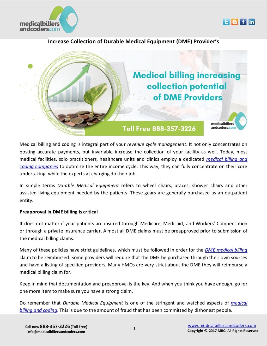 Increase collection of durable medical equipment providers