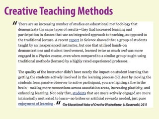 CreativeTeaching Methods
“
“-TheEducationalValueofCreativeDisobedience, A. Kuszewski, 2011
 