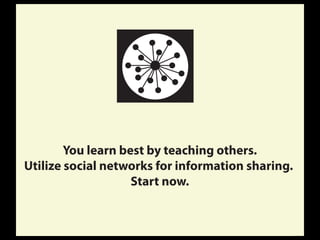You learn best by teaching others.
Utilize social networks for information sharing.
Start now.
 