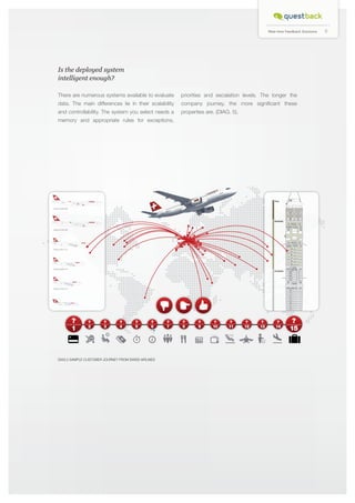 Real-time Feedback Solutions

Is the deployed system
intelligent enough?
There are numerous systems available to evaluate

priorities and escalation levels. The longer the

data. The main differences lie in their scalability

company journey, the more significant these

and controllability. The system you select needs a

properties are. (DIAG. 5).

memory and appropriate rules for exceptions,

DIAG.5 Sample customer journey from SWISS airlines

9

 