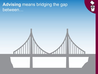 Advising means bridging the gap between…
 