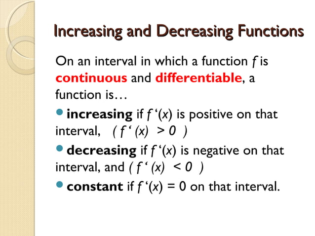 Increasing and decreasing functions ap calc sec 3.3 | PPT