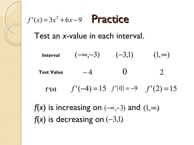 Increasing and decreasing functions ap calc sec 3.3 | PPT