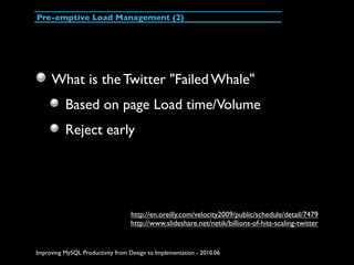 Pre-emptive Load Management (2)




     What is the Twitter "Failed Whale"
          Based on page Load time/Volume
     ...