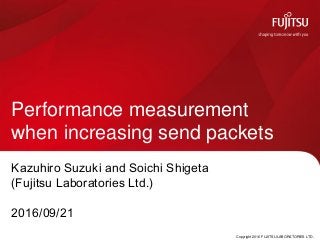 Copyright 2016 FUJITSU LABORATORIES LTD.
Performance measurement
when increasing send packets
Kazuhiro Suzuki and Soichi Shigeta
(Fujitsu Laboratories Ltd.)
2016/09/21
0
 