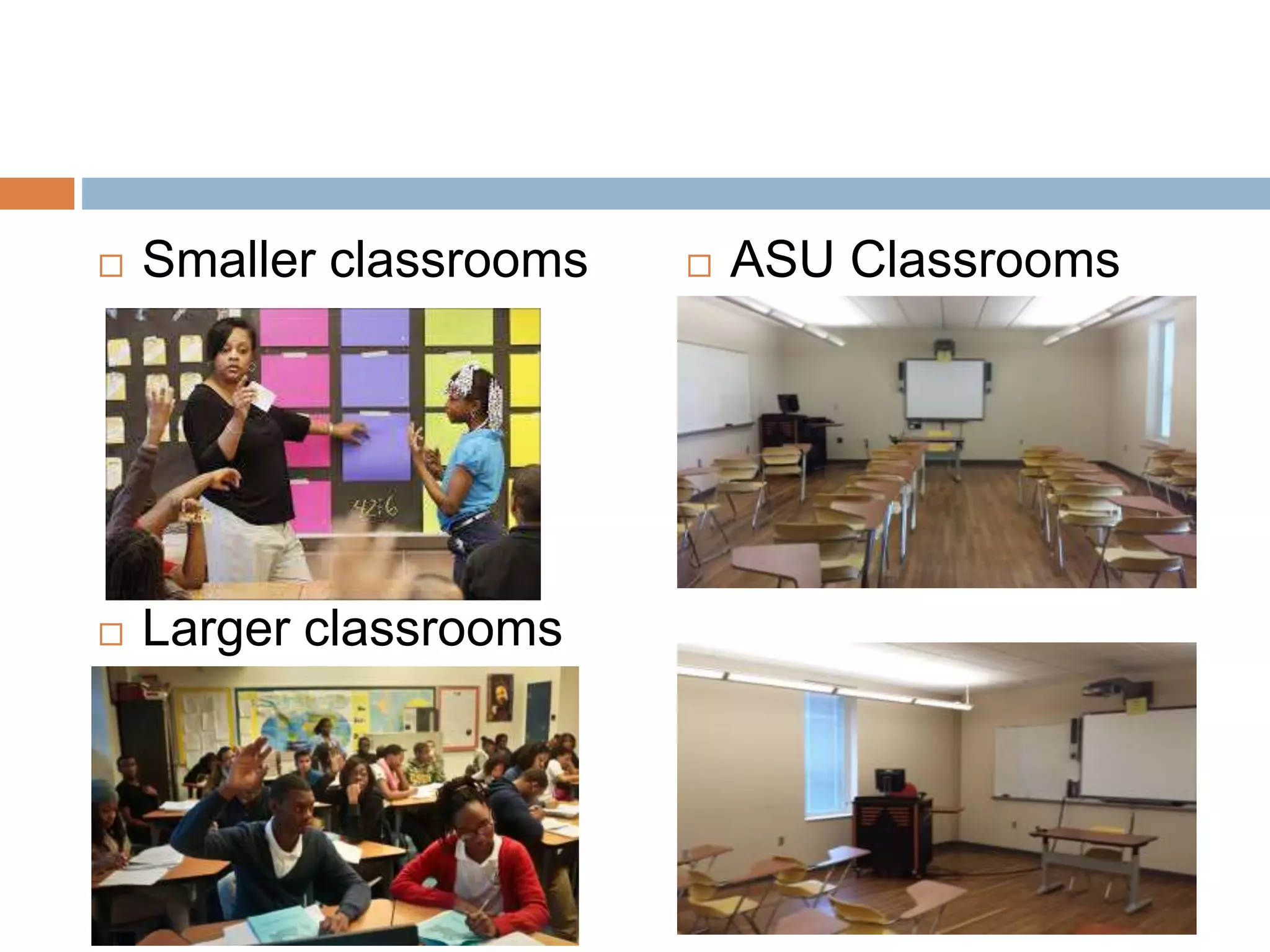  Smaller classrooms 
 Larger classrooms 
 ASU Classrooms 
 