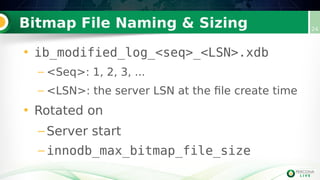 Bitmap File Naming & Sizing 24
• ib_modified_log_<seq>_<LSN>.xdb
– <Seq>: 1, 2, 3, ...
– <LSN>: the server LSN at the file create time
• Rotated on
–Server start
–innodb_max_bitmap_file_size
 