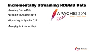 •
•
•
•
Incrementally Streaming RDBMS Data
 