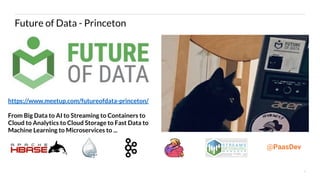 5
Future of Data - Princeton
@PaasDev
https://www.meetup.com/futureofdata-princeton/
From Big Data to AI to Streaming to Containers to
Cloud to Analytics to Cloud Storage to Fast Data to
Machine Learning to Microservices to ...
 