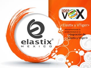   	
  	
  
<Elas'x	
  y	
  VTiger>	
  	
  
<Incrementando	
  la	
  
produc'vidad	
  en	
  la	
  
integración	
  de	
  
Elas'x	
  y	
  V'ger>
	
  
 