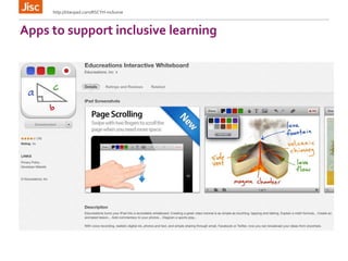 Apps to support inclusive learning
http://titanpad.com/RSCYH-inclusive
 