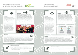 2120
Darbinieku talantu attīstības
programma Izaugsmes akadēmija
Situācija:
Oficiālais bezdarba līmenis
Latvijā ir 6,3%, savukārt Citadele
Index aptaujā 93% vidējie un
lielie uzņēmumi atzinuši, ka
viņiem ir grūtības nodrošināt
visus nepieciešamos
darbiniekus. Spiediens uz
algām aug, un darba devēju
cīņa par darbiniekiem nav
tikai ziņu virsrakstos, bet ir
reāla ikdienas sastāvdaļa.
Jaunu darbinieku piesaiste ir
dārgs prieks, tāpēc efektīvāk
ir investēt esošo darbinieku
motivācijā, kompetencēs un
izaugsmē.
Iniciatīva:
Apzinoties nepieciešamību investēt vidējā
līmeņa vadītājos un speciālistos, 2018. gadā
tika sākta Eco Baltia grupas darbinieku talantu
attīstības programma Izaugsmes akadēmija. Tā ir
īpaši izstrādāta divu gadu mācību programma,
lai attīstītu iekšējos līderus, veicinātu talantu
attīstību un nodrošinātu aizvietojamību biznesam
stratēģiski svarīgos amatos, vienlaikus uzlabojot
arī kopējos biznesa rādītājus un mikroklimatu
uzņēmumā.
Rezultāts:
Izaugsmes akadēmijā varēja pieteikties ikviens no Eco Baltia grupā ietilpstošo
astoņu uzņēmumu darbiniekiem, sagatavojot motivācijas vēstuli. Programmā
šobrīd ir 17 dalībnieki, kuriem tagad norit otrais mācību gads. Jau šobrīd vairāki
no viņiem, pateicoties iegūtajām zināšanām un prasmēm, ir kāpuši pa karjeras kāpnēm, no
speciālistiem kļūstot par struktūrvienību vadītājiem. Darbinieki augstu novērtē programmas
saturu un iespēju tajā piedalīties. Lai iegūtās zināšanas tiktu nostiprinātas praksē, talanti
realizē biznesam nozīmīgus projektus.
Nākotnes izaicinājumi:
Programmas ilgums ir divi gadi. Tā no darbiniekiem prasa aktīvu
līdzdalību mācību procesā un disciplīnu projektu realizācijā. Tāpēc
viens no lielākajiem izaicinājumiem ir noturēt dalībnieku motivāciju
un augstu iesaisti visā periodā.
Enerģijas launags
darbinieku saliedēšanai
Situācija:
Augstsprieguma tīkls,
stiprinādams savu pozīciju
kā elektroenerģijas pārvades
sistēmas operators, nesen
piedzīvojis zīmola maiņu un
uzņēmuma vērtību analīzi,
definējot – kopīgi, atbildīgi, gudri
un godīgi. Kolektīvā darbojas
vairāk nekā 550 profesionāļi visā
Latvijā, no kuriem vairākums
savā starpā nekad nav tikušies.
Darbinieku apmierinātības
pētījums demonstrēja
nepieciešamību skaidrot un
iedzīvināt uzņēmuma vērtības,
kā arī īstenot aktivitātes, kas
ļautu kolēģiem iepazīties un
saliedēties.
Iniciatīva:
Lai veicinātu ideju apmaiņu, iedvesmotos no
interesantiem un izzinošiem stāstiem, tiek
īstenots Enerģijas launags. Pasākuma saturu
veido paši darbinieki, gan izvēloties tēmu, gan
uzstājoties kā lektori. Ikvienā kolektīvā var atrast
kādu interesantu un iedvesmojošu personību.
Piemēram, IT Drošības daļas vadītājs izglītoja
darbiniekus par atbildību sociālajos tīklos un
viltus ziņām, papildinot savu stāstu ar personīgo
pieredzi.
Rezultāts:
Darbinieku apmierinātības pētījumā 58% aptaujāto apgalvoja,
ka Enerģijas launags ir nozīmīgs un personīgi vērtīgs. Iespēja to apmeklēt ir visiem
darbiniekiem, turklāt pasākums tiek filmēts un saturs ievietots uzņēmuma iekšējā
lapā, tādejādi dodot iespēju ikvienam sev ērtā laikā to noskatīties. Papildus darbiniekiem,
kuri piedalās kā lektori ir iespēja uzlabot savas uzstāšanās prasmes lielākas auditorijas
priekšā.
Nākotnes izaicinājumi:
Atrast jaunus stāstniekus darbinieku vidū, iedrošināt viņus piedalīties
kā lektoriem un palīdzēt sagatavot stāstu.
 