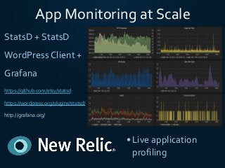 App	Monitoring	at	Scale
StatsD	+	StatsD	
WordPress	Client	+	
Grafana	
https://github.com/etsy/statsd	
https://wordpress.or...