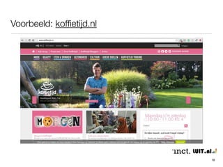 WordPress - thema, vormgeving, sidebars, menu 
* 
* 
1 2 3 
2a 
2b 
(body) 
inhoud: 
bericht(en) 
of pagina 
* 
* mogelijkheden 
afhankelijk per thema 
* 
* 
* 
* 
18 
 
