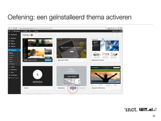 Begin eenvoudig: leer eerst de structuur 
39 
• Vorm en inhoud kunnen onafhankelijk van elkaar bewerkt worden 
• Een ander thema kan dus altijd later worden gekozen en worden gebruikt, 
terwijl inhoud blijft behouden 
• Het gaat echter eerst om de structuur van de website aan de hand van de 
primaire doelstelling(en): 
• dus contentbeleid 
• navigatiestructuur 
• uitbreidingen 
 