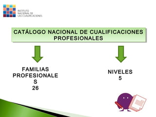 CATÁLOGO NACIONAL DE CUALIFICACIONES
PROFESIONALES
CATÁLOGO NACIONAL DE CUALIFICACIONES
PROFESIONALES
FAMILIAS
PROFESIONALE
S
26
NIVELES
5
 