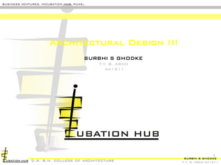 SURBHI S GHODKE
T.Y. B. ARCH AA1211
BUSINESS VENTURES, INCUBATION HUB, PUNE.
d.r. b.n. college of architecture
Architectural Design III
SURBHI S GHODKE
T.Y. B. ARCH
AA1211
1
 