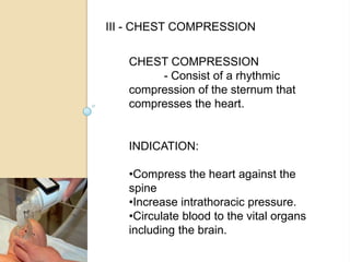 Persistent central cyanosis despite 100% free flow O22.     Be sure that there is a clean airway. You want to suction the mouth- suction one more time to be certain there will be no obstruction to the assisted breath that you will delivering.Position the baby’s head	- the baby’s neck should be slightly extended to maintain an open airway. Placing a simple roll over the shoulders.1.      Select Appropriate Mask- remember, the mask should cover the mouth, nose tip of the chin but not the eyes.Position yourself at the bedside	- side or head of the baby to use the bag effectively5.    During the initial stages of neonatal resuscitation, breath should be delivered at a rate of 40 – 60 bpm or slightly < one 3 sec.- a noticeable rise and fall of the chest is the best indication that the lungs are being inflated