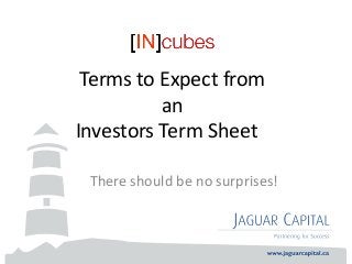 Terms to Expect from
          an
Investors Term Sheet

 There should be no surprises!
 