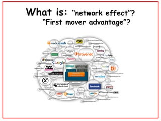 What is:  “network effect”?   “First mover advantage”? 