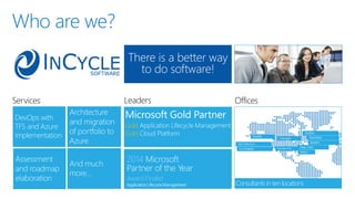 Who are we?
2014 Microsoft
Partner of the Year
Award Finalist
Microsoft Gold Partner
Gold
Gold
Consultants in ten locations
There is a better way
to do software!
 