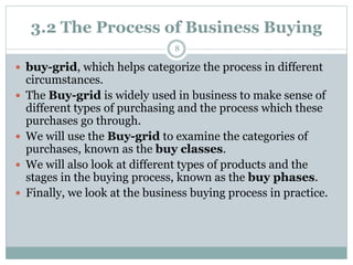 3.2 The Process of Business Buying
 buy-grid, which helps categorize the process in different
circumstances.
 The Buy-gr...