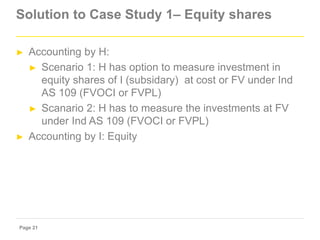Page 21
Solution to Case Study 1– Equity shares
► Accounting by H:
► Scenario 1: H has option to measure investment in
equ...