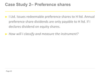 Page 23
Case Study 2– Preference shares
► I Ltd. Issues redeemable preference shares to H ltd. Annual
preference share div...