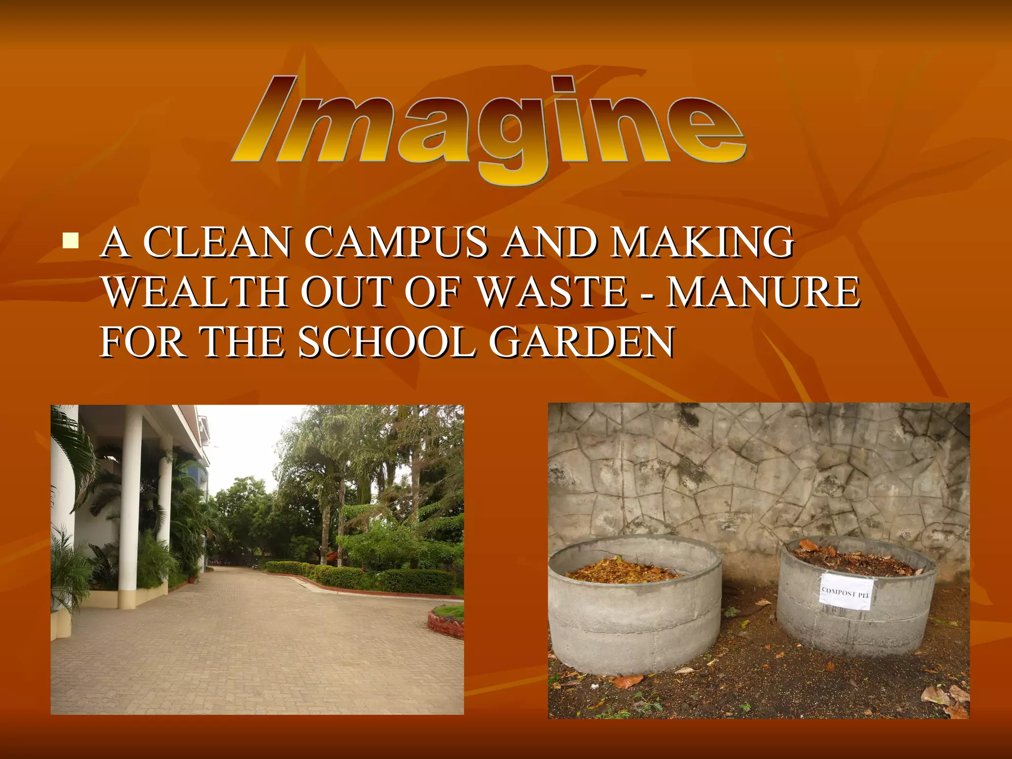 A CLEAN CAMPUS AND MAKING WEALTH OUT OF WASTE - MANURE FOR THE SCHOOL GARDEN Imagine 