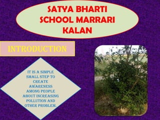 SATYA BHARTI
SCHOOL MARRARI
KALAN
INTRODUCTION
It is a simple
small step to
create
awareness
among people
about increasing
pollution and
other problem.
 