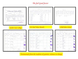 Janhit Inter college H.S Bal Vidya Mandir Child labor School Testimonials from the students & parents, witness to change The feel Good factor 