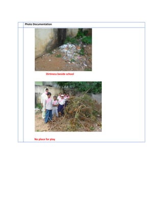 Photo Documentation
Dirtiness beside school
No place for play
 
