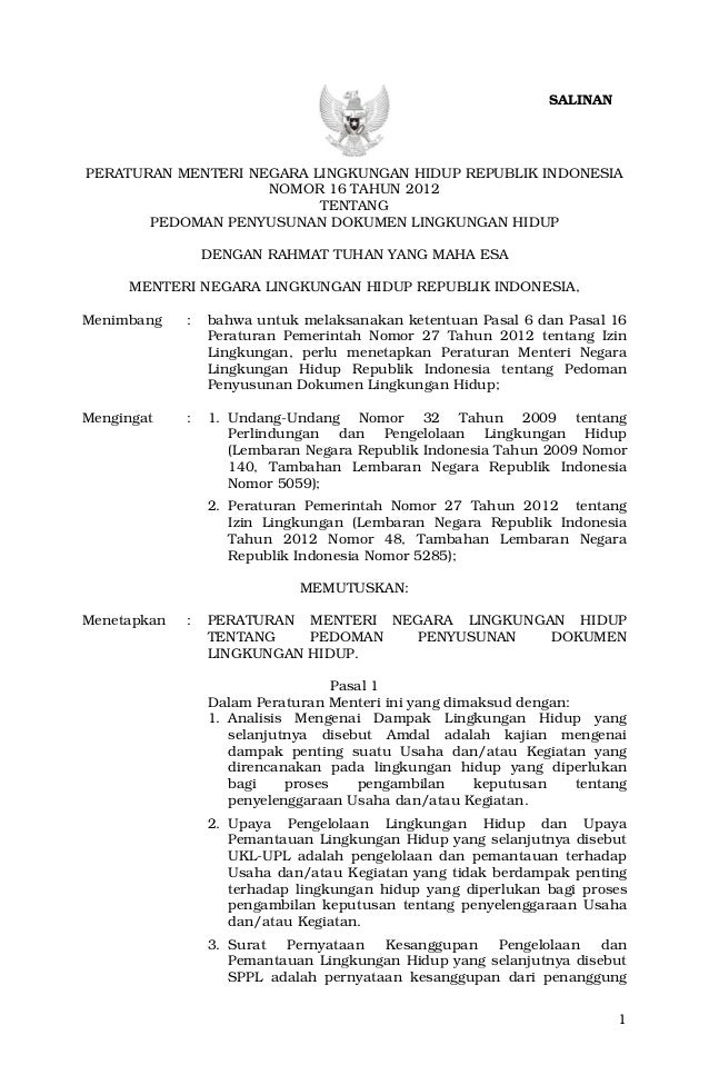 Ind Puu 7 2012 Permen Lh 16 Th 2012 Penyusunan Dokumen Lh