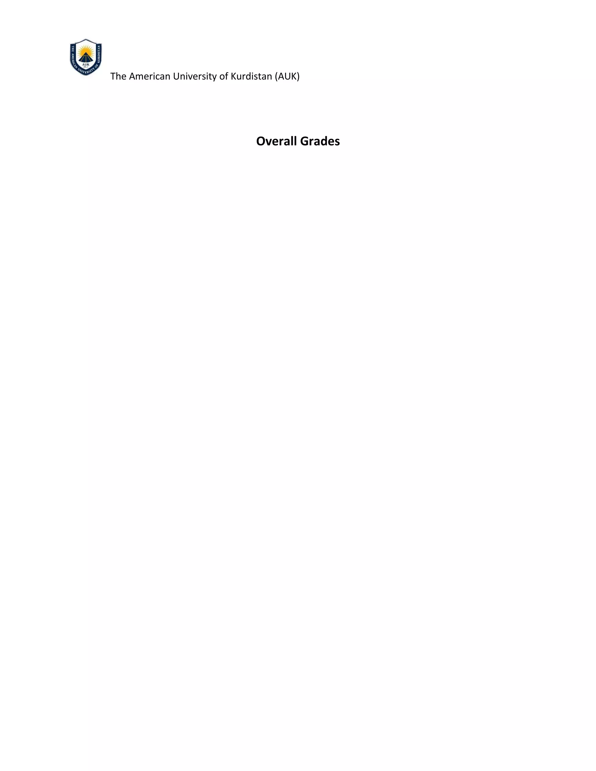 The American University of Kurdistan (AUK)
Overall Grades
 