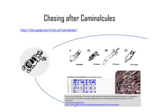 https://sites.google.com/a/xtec.cat/caminalcules/
Chasing after Caminalcules
Una secuencia didácticaen contexto sobre evolución, taxonomía y estratigrafíabasada en la indagación y
la comunicación científica.Alambique,didácticade las Ciencias Experimentales(2014),78, 51-59. J.
Domènech.
https://wp.me/p25seH-hu
https://sites.google.com/site/proyectandobiogeo/chasing-after-caminalcules
 
