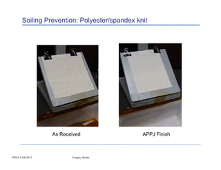 Soiling Prevention: Polyester/spandex knit




                As Received                   APPJ Finish



INDA CAB 2012          Gregory Roche
 
