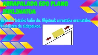 ARRAPALADA EDO PLANO
INKLINATUA
Bi maila lotzeko balio du. Objetuak arrastaka eramateko,
erabiltzen da aldapatxoa.

 